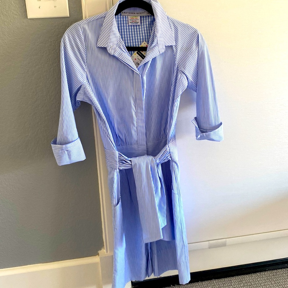 Gretchen Scott Breezy Blouson Dress - blue stripes